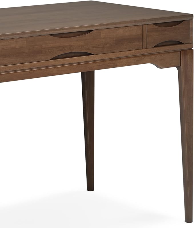 SIMPLIHOME Harper Small Desk - 48 inch Wide Solid Hardwood Writing Desk in Walnut Brown, Mid-Century Modern Home Office Table for Study or Work with 2 Drawers and Flip-Down Keyboard Tray