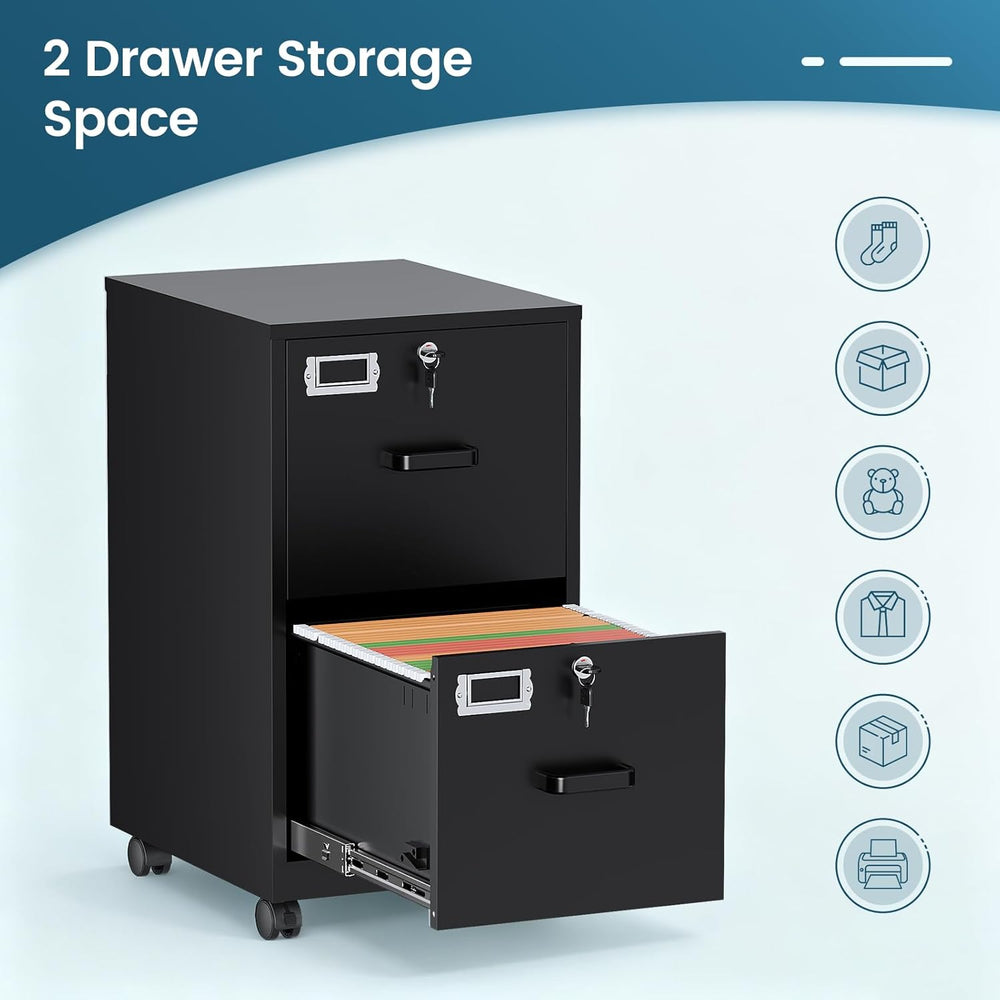 MIIIKO 2 Drawer File Cabinet with Lock, Vertical Metal Filing Cabinets for Ho...