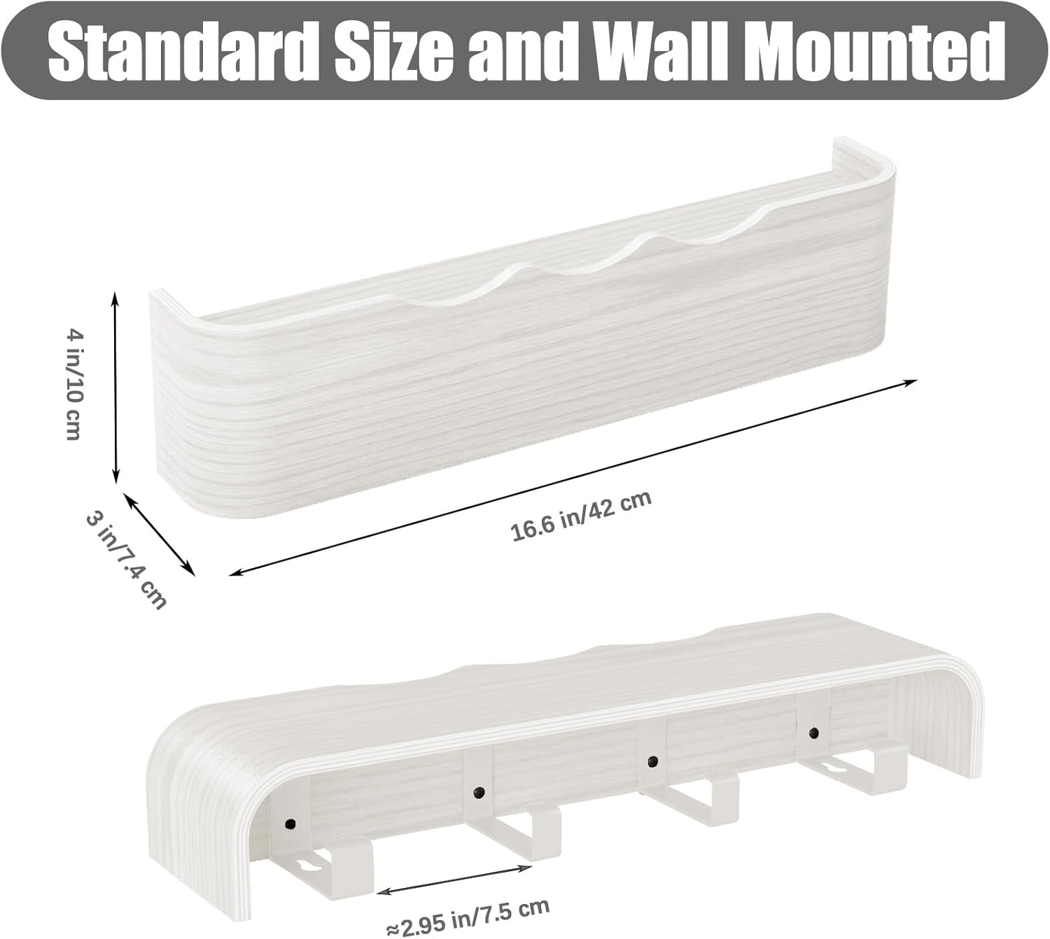 Coat Rack Wall Mount with Shelf 4 Hidden Hooks Modern Wooden Key Holder Entryway Organizer for Hallway Bedroom Bathroom Home Decor Storage for Hanging Coats Hats Bags Towels, Wave-Shape White