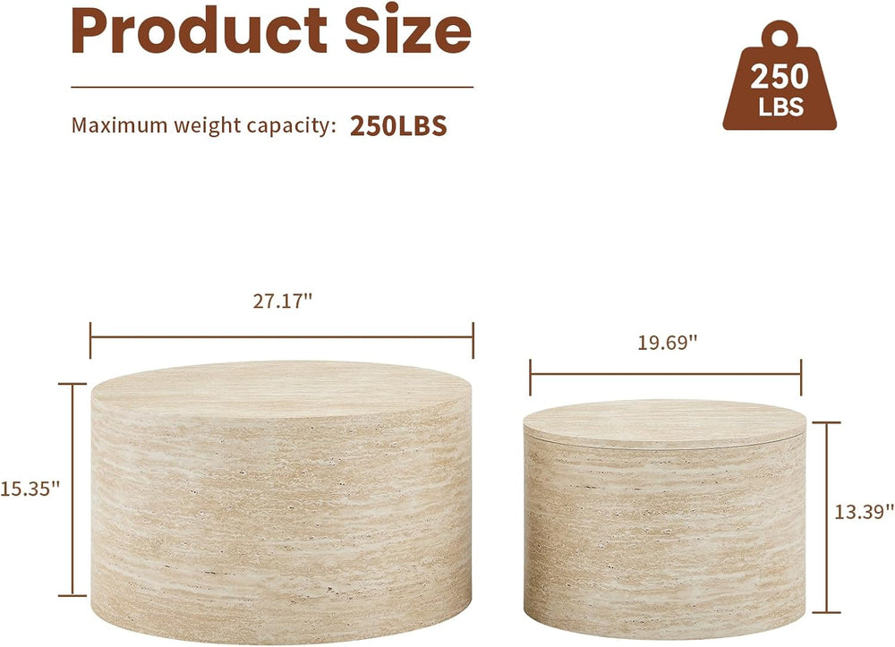 LKTART Round Nesting Coffee Table Set of 2， Modern Small Circle Coffee Table ...
