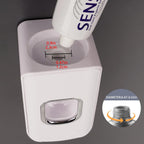 2 Slot Plastic Toothbrush Holder and Toothpaste Dispenser Wall Mounted, Automatic Toothpaste Squeezer, 2 in 1 Tooth Brush Toothpaste Organizer for Shower (White)