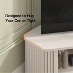 Corner TV Stand 43 Inch, Mid Century Corner Entertainment Center with Sliding Tambour Door, Media Console Table with 2 Layers Storage, Fluted TV Stand for Living Room, Bedroom, Off White