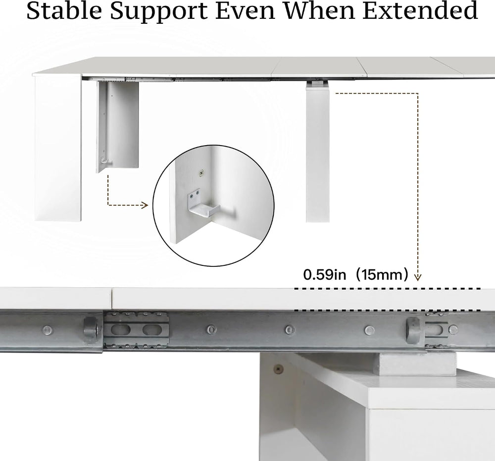 Transformer Table Expandable Dining Table - Modern White Rectangular Furnitur...