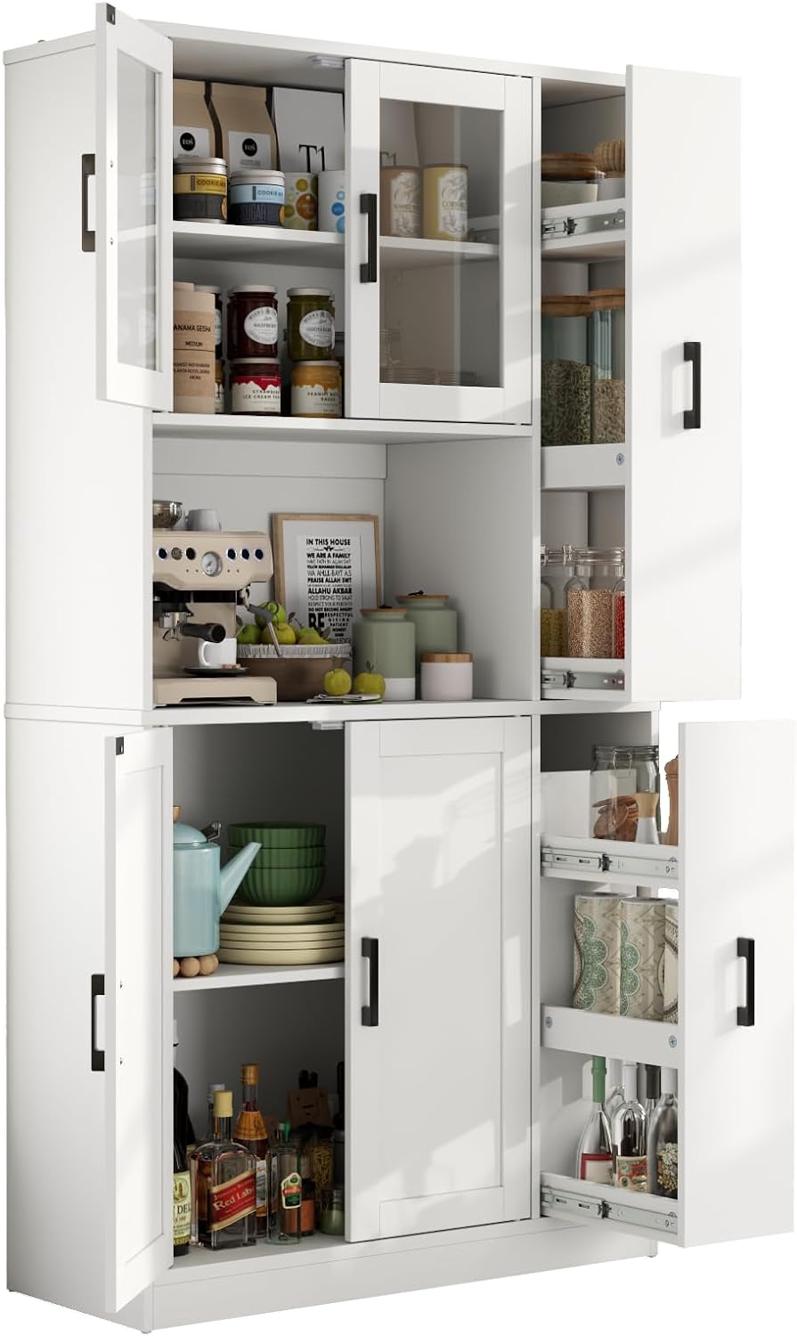 68" Kitchen Pantry Cabinet with Side Drawer, Kitchen Pantry Storage Cabi...