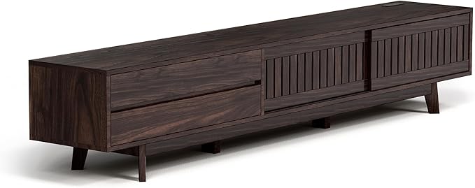 Mid Century Modern TV Stand for 100 Inch TVs, 94.5" Entertainment Center with Storage & Power Outlet, Media Console w/Drawers and Sliding Door, Television Stands for Living Room, Walnut
