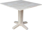 IC International Concepts 36" Square Dual Drop Leaf Dining Table Solid Real Wood, Sturdy Parawood, 36"W x 36"D x 30"H, Unfinished