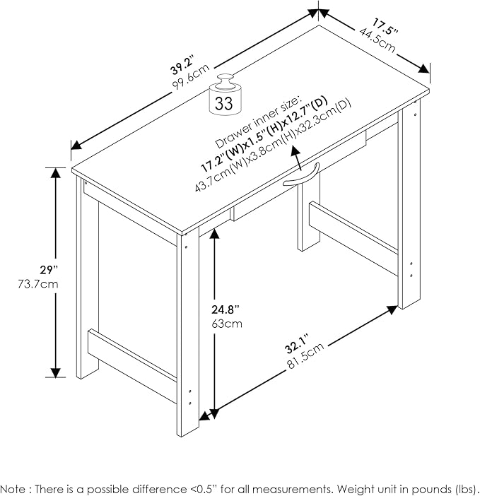 Furinno Jaya Writing Desk with Drawer, White