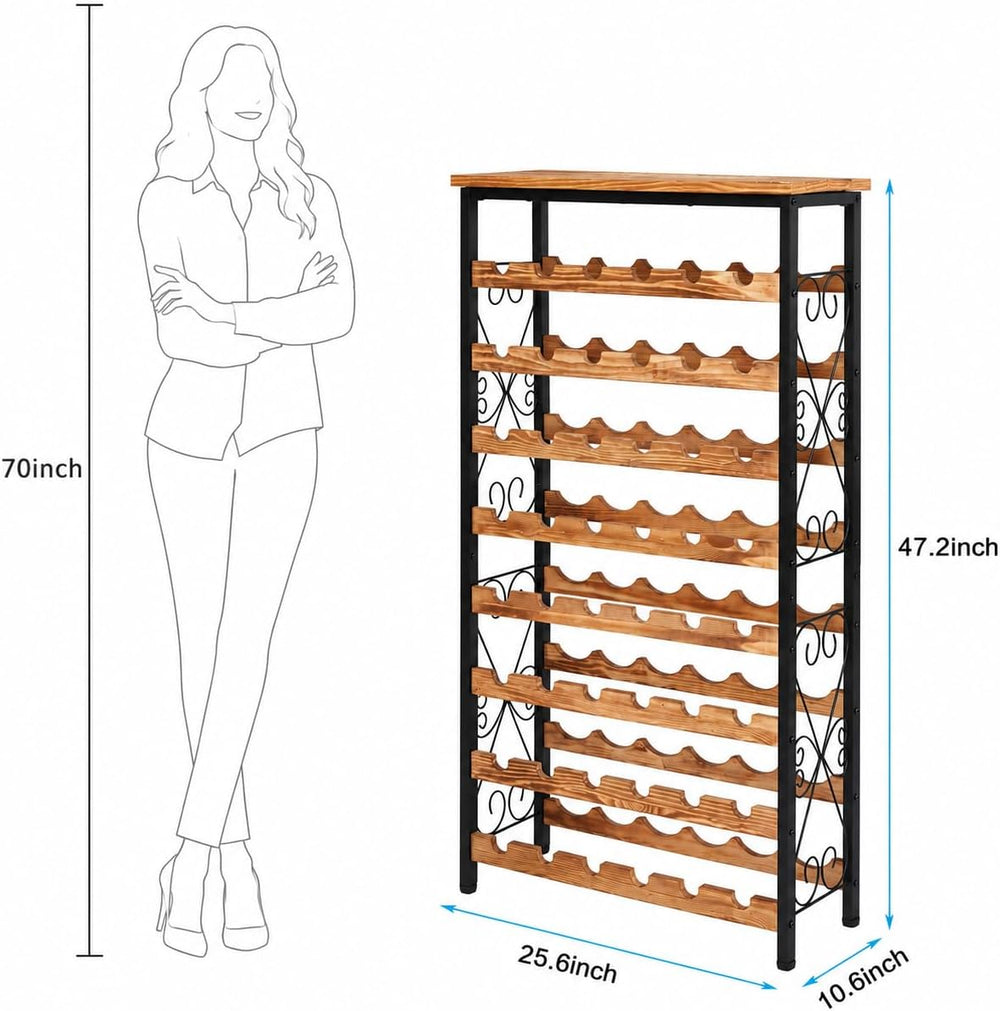Sonyabecca 48 Bottle Wine Rack Freestanding Floor with Wood Top,8-Tier Wine S...