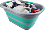 SAMMART 30L (7.9 gallon) Collapsible Plastic Laundry Basket - Foldable Pop Up Storage Container/Organizer - Portable Washing Tub - Space Saving Hamper/Basket (1, Dark Grey/Bluish-Green)