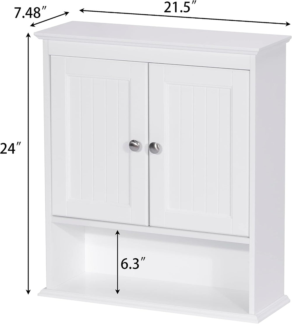 Spirich Bathroom Wall Cabinet with Beadboard Doors, White Medicine Cabinet