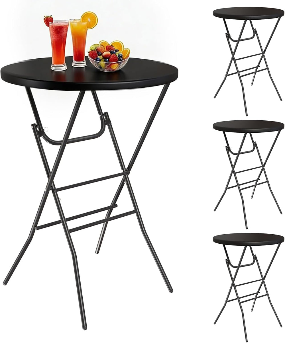 TLSUNNY 4Pcs 32" Folding Round Cocktail Table, High Top Bar Table, Black...