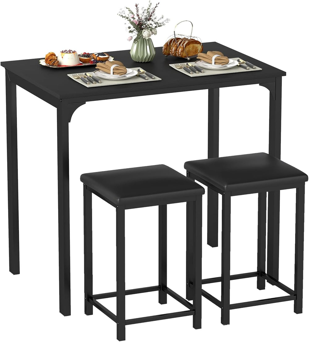 GIANTEX 3-Piece Dining Table Set for 2, Upholstered Stools (Black)