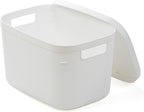 BINO | Plastic Storage Bins with Lids, 5.5 Liter - 3 Pack, White | THE TWILL COLLECTION | Plastic Bins for Organization | Woven Storage Baskets for Organizing | Pantry Shelf Organizer Basket Bin