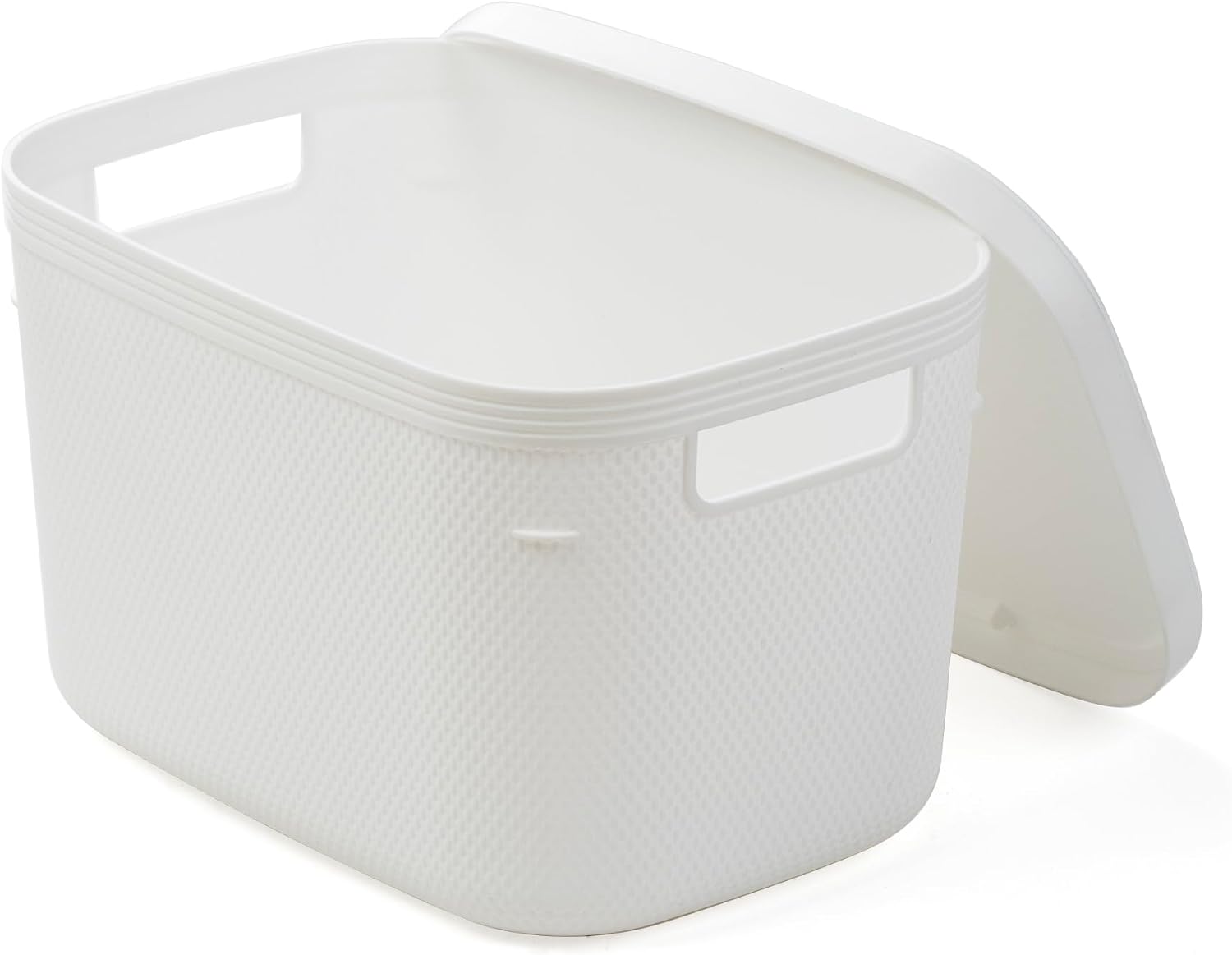 BINO | Plastic Storage Bins with Lids, 5.5 Liter - 3 Pack, White | THE TWILL COLLECTION | Plastic Bins for Organization | Woven Storage Baskets for Organizing | Pantry Shelf Organizer Basket Bin