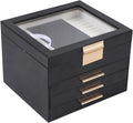 BOOVO Clear Lid Jewelry Box,4 Layers Jewelry Organizer Large Jewelry Storage Box with 3 Drawers,Jewelry Holder Organzier of Rings Earrings Necklace Bracelets for Women (Black, 4 Layer)