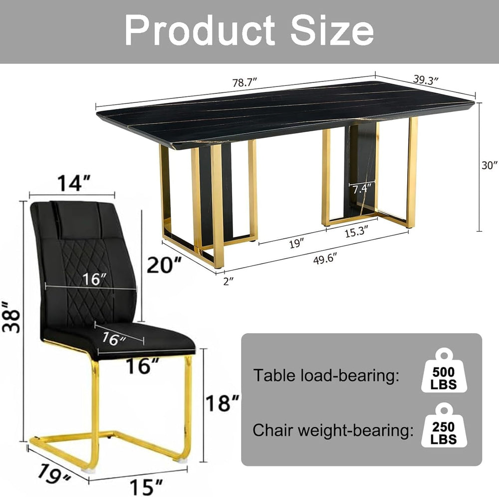 79" Black Dining Table Set for 8,Modern Luxury Dining Table Set with Chr...