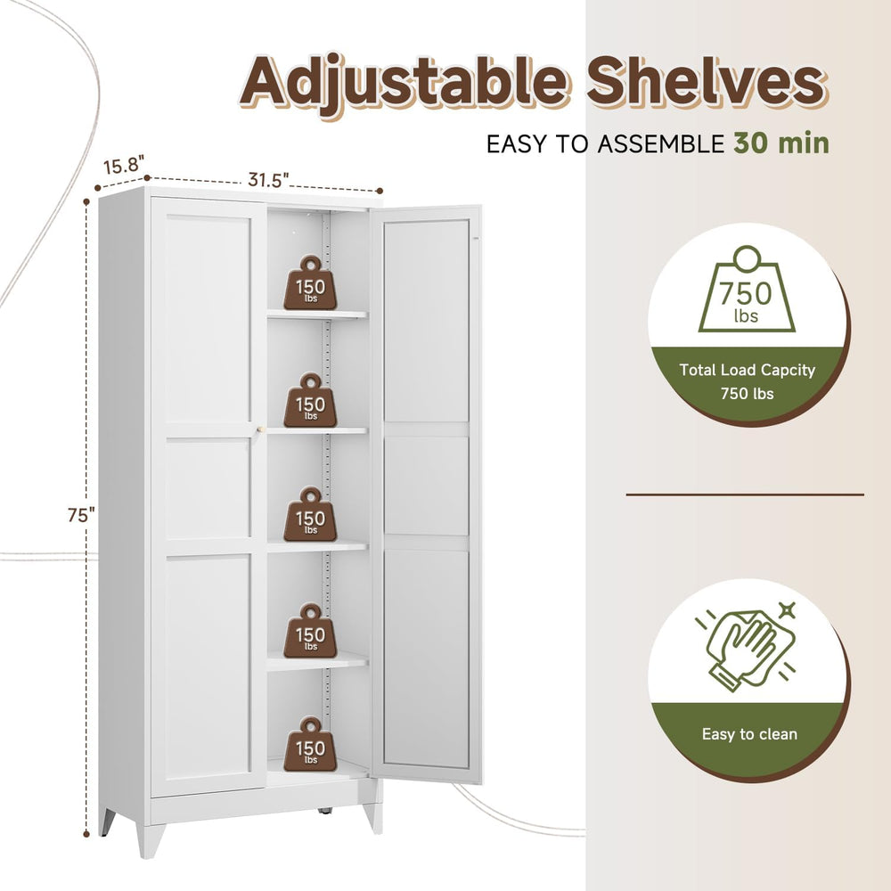 Letaya 75" H Metal Storage Cabinet with 2 Doors and 4 Shelves,Tall Kitch...