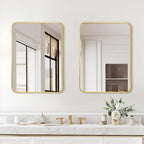 20x28 Rounded Rectangle Bathroom Mirrors for Over Sink, Gold Vanity Mirror with Metal Frame Wall Mounted, Modern Farmhouse Mirror for Restroom, Bedroom, Entryway Decor