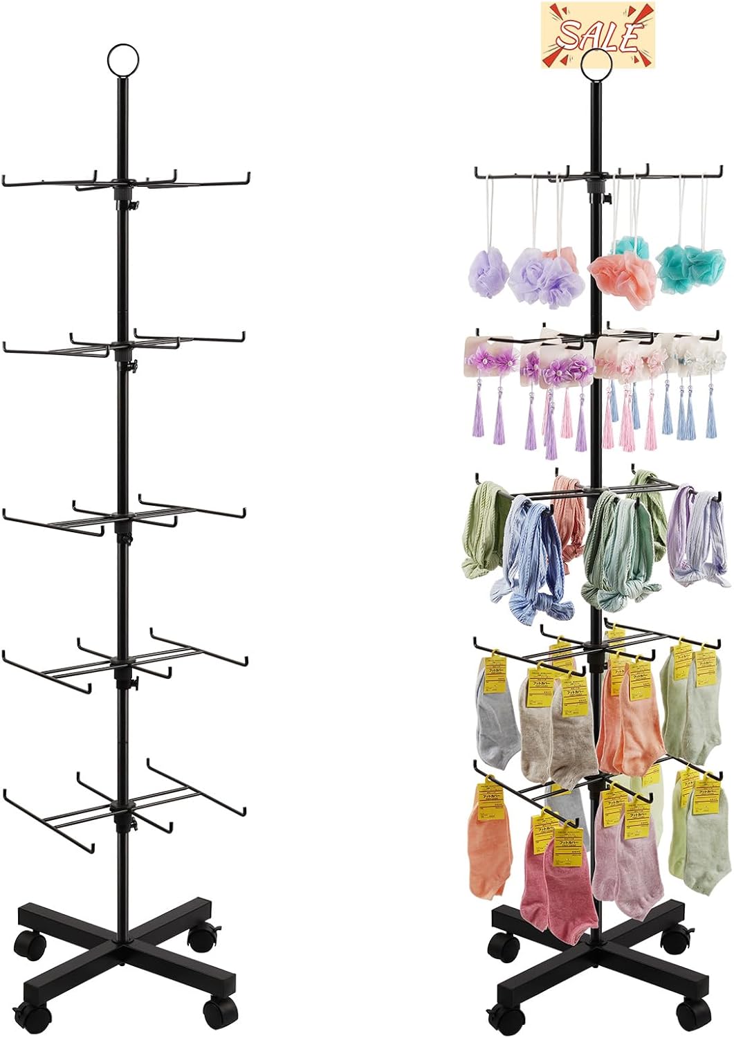 Retail Display Stand Rotating Display Rack 5 Tier Spinning Display Stand for Craft Shows, Jewelry, Keychain, Earring Adjustable Height Retail Display Racks (5-Tier Black)