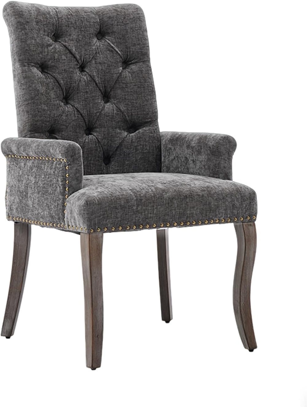 Shenyon Grey Single Dining Chair with Arms, Chenille Upholstered Dining Room ...