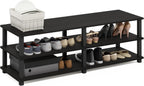 Furinno TURN-S-TUBE Shoe Rack, 3-Tier Shoe Organizer, Shoe Storage Rack with No Tools Assembly, 11.6 x 47.2 x 15.4, for Closet Entryway, Office, Garage, Espresso/Black