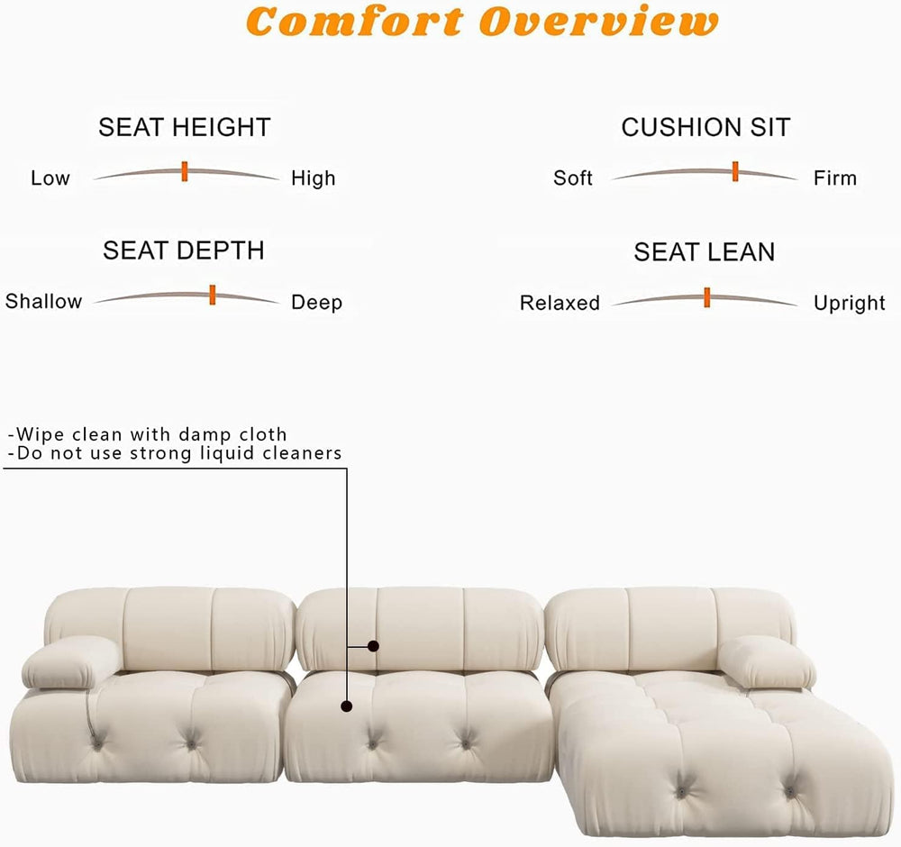 JACH L-Shaped Sectional Couch, 104'' Minimalist Velvet Floor Sofas Co...