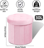 AmasSmile Round Storage Ottoman,14" Folding Velvet Foot Stool,Pink 2 Pack | Ottoman Storage Foot Stool, Petite and Soft Velvet, Thick Foam Cushion, Suitable for Living Room, Bedroom,Dorm,14x13x13in