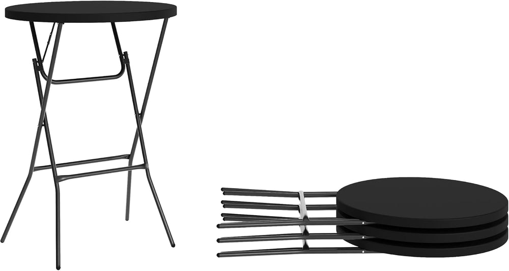 Flash Furniture 2.6 ft Plastic Round Folding Table, Black, 4-Pack