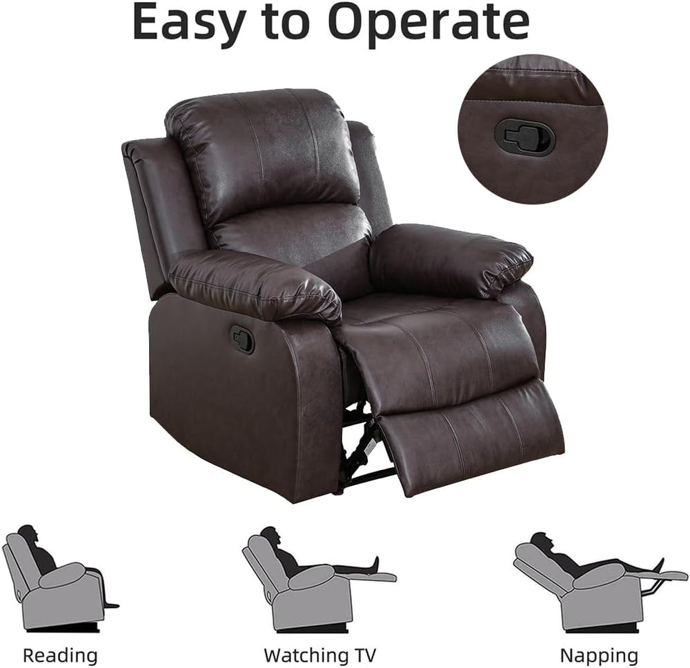 Manual Reclining Couch Sofa Set with Drop-Down Table, 3 Pieces Brown Leather ...