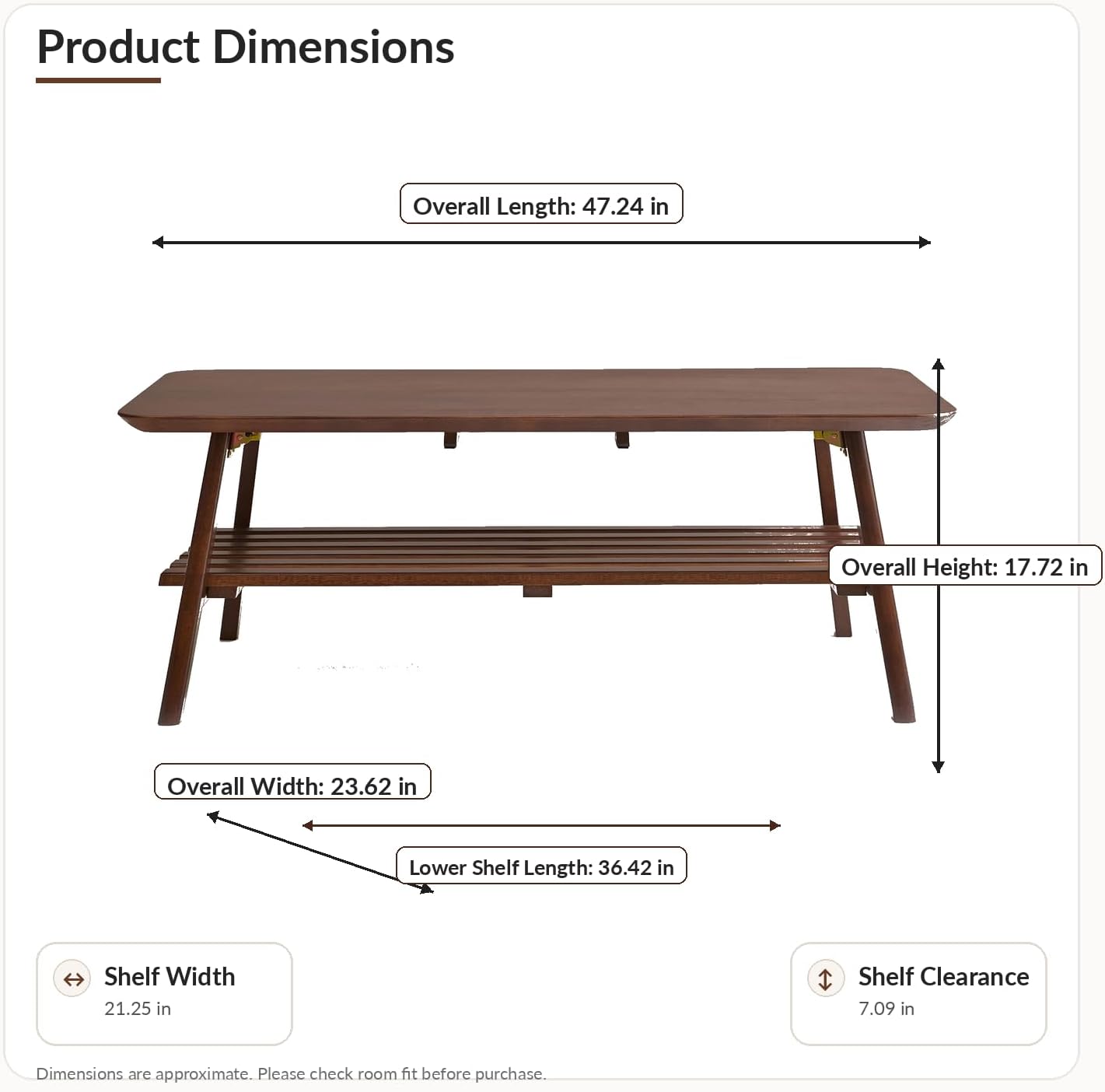 Foldable Coffee Table with Storage Shelf, Walnut Wood 47"