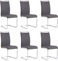 AZmac Modern Leather Dining Chairs Set of 6,Armless Kitchen Chairs,Dining Room Chairs with Upholstered Padded Seat and Sturdy Chrome Legs for Dining Room,Kitchen (Set of 6, Grey+PU Leather)