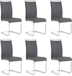 AZmac Modern Leather Dining Chairs Set of 6,Armless Kitchen Chairs,Dining Room Chairs with Upholstered Padded Seat and Sturdy Chrome Legs for Dining Room,Kitchen (Set of 6, Grey+PU Leather)