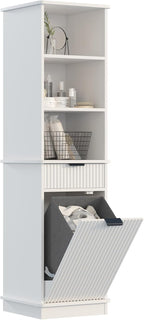 White Tilt Out Laundry Hamper Tall Bathroom Storage Cabinet Hidden Laundry Hamper Cabinet with Drawers and Baskets for Bathroom Hamper with Storage for Bedroom,16x16x59in