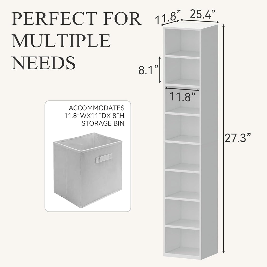 Wood Cube Storage Organizer White Bookshelf - 1-Tier Freestanding Storage Cabinet with Legs for Home Office, 8-Cubes Open Shelf
