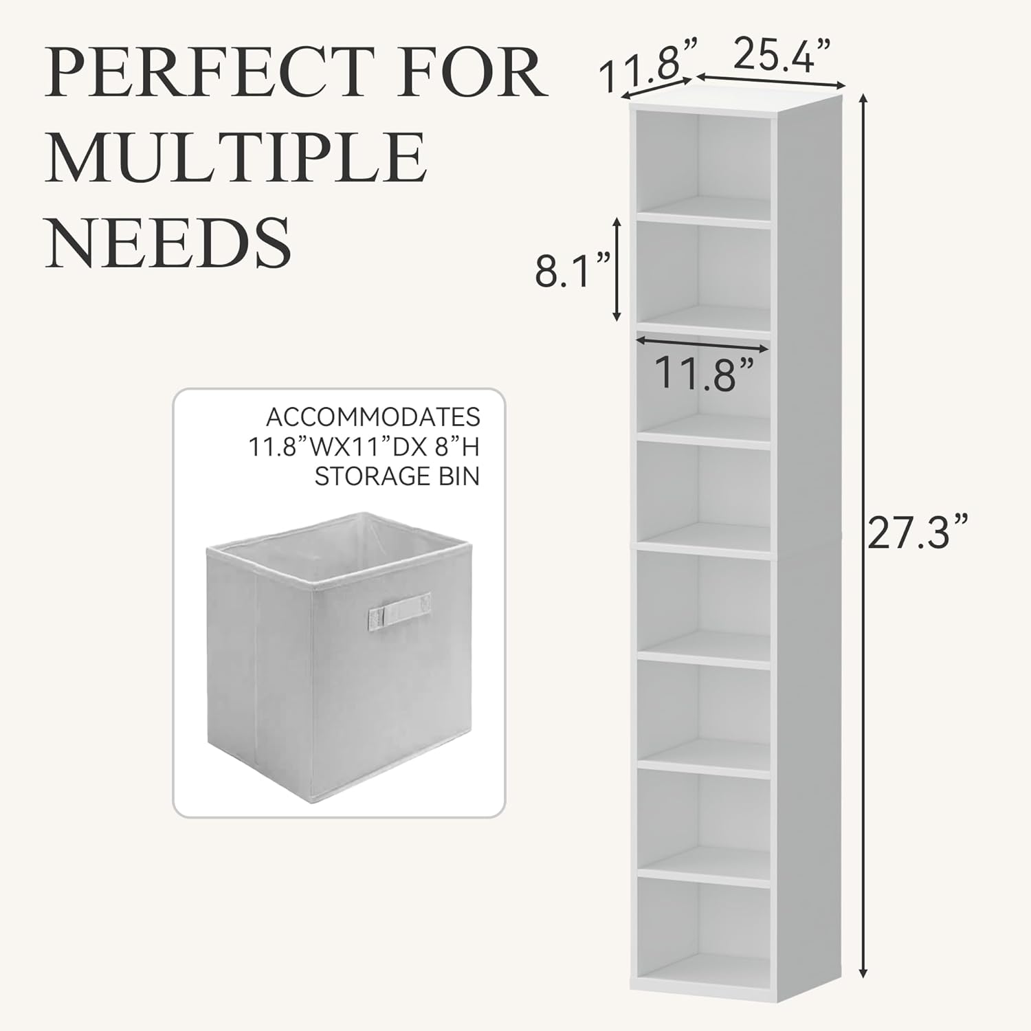 Wood Cube Storage Organizer White Bookshelf - 1-Tier Freestanding Storage Cabinet with Legs for Home Office, 8-Cubes Open Shelf