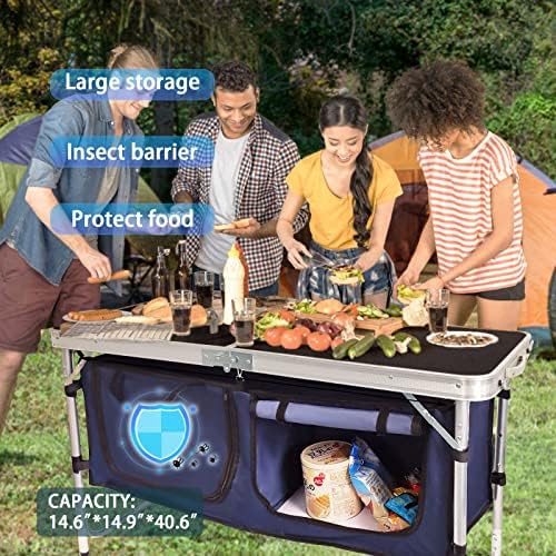CampLand Outdoor Folding Table Aluminum Lightweight Height Adjustable with St...