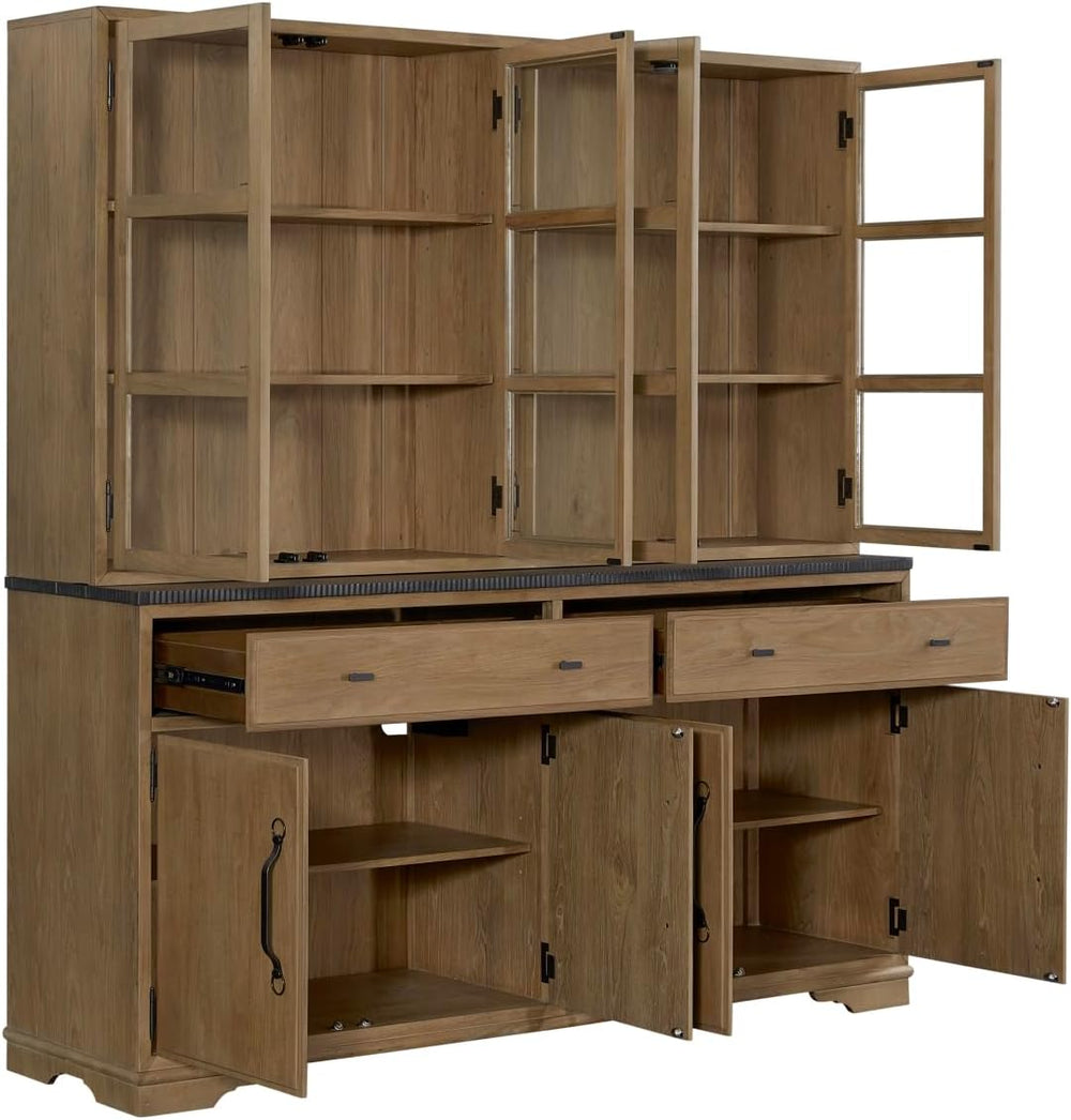 2 Piece Cabinet (Hutch and Buffet) - Almond with Solid Wood and MDF | Two-pie...