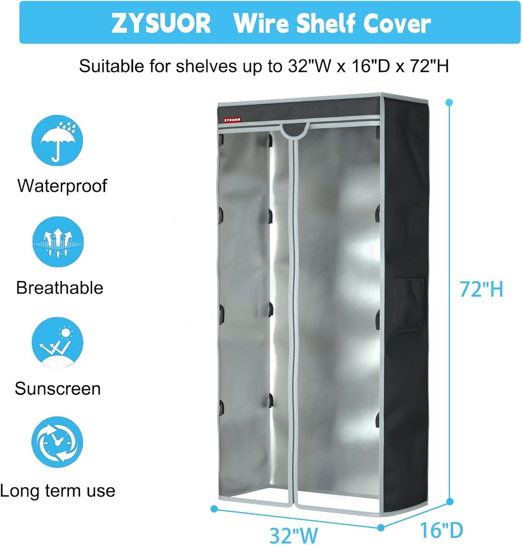 Dustproof Garment Rack & Shelf Cover, Fits 31.5"W x 15.7"D x 72"H | Clear PVC Front Shelving Cover for Clothing Storage, Home, Laundry or Basement (No Shelves)