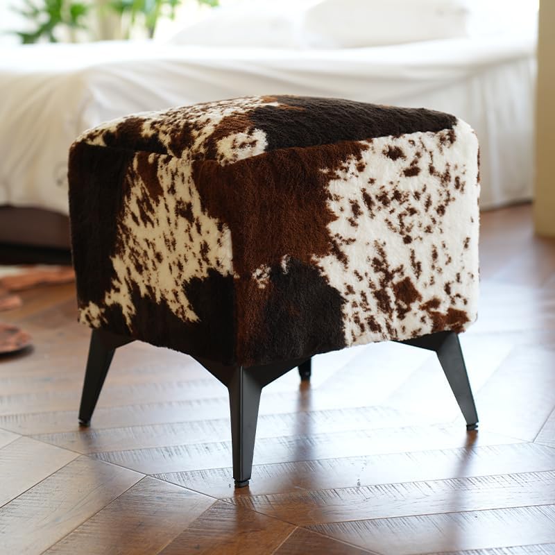Tricolor Cow Print Ottoman, Faux Cowhide Footstool, Western Style | 16x16x17 ...