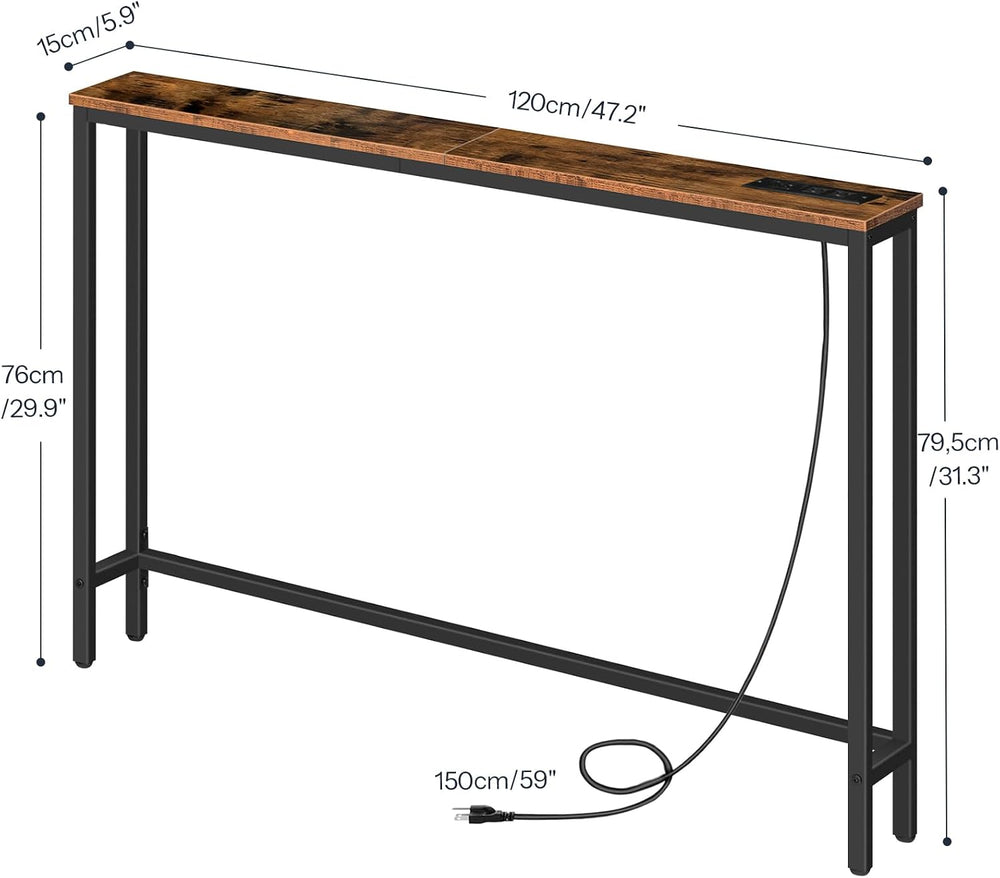 HOOBRO 47.2" Narrow Console Table with Power Outlet, 5.9" Behind Co...