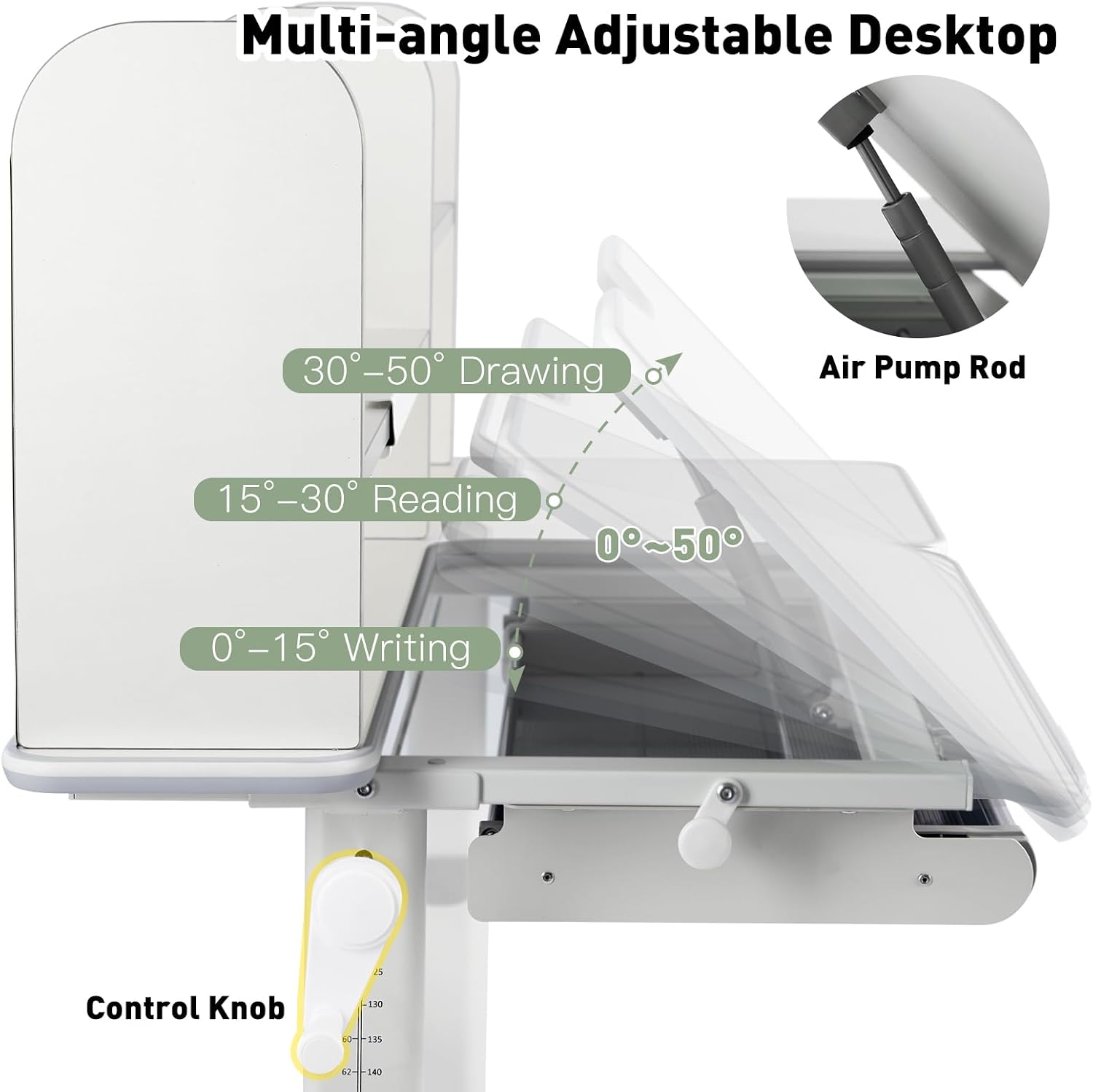 COSVALVE Adjustable Kids Desk with Hutch and Drawers, 47" Wide Multifunction Ergonomic Study Table, with Two Storage Drawer, Tilt Desktop, Height Adjust for Home or School Use, for Girls Boys (Grey)