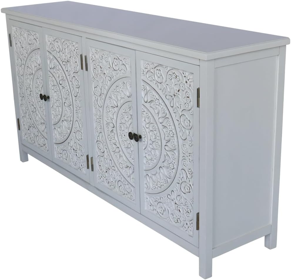 Mid-Century Accent Cabinet with 4 Doors, Rustic Sideboard Pantry Cabinet, for...