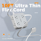 TESSAN Surge Protector Power Strip Flat Plug, Long Extension Cord 10 FT with 8 Outlets, 3 USB Ports(1 USB C), 3-Sided Outlet Extender, 900 Joules Protection, Desk Charging Station for Home, Office