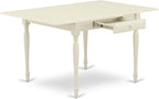 East West Furniture MZKE3-LWH-W 3 Piece Kitchen Table & Chairs Set Contains a Rectangle Dining Table with Dropleaf and 2 Dining Room Chairs, 36x54 Inch, Linen White