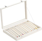 Coward 14 Hooks Necklace Storage Tray, Velvet Neckalce Organizer Box with Clear Lid, Pendant Chain Necklace Jewelry Organizer Drawer Tray for Women Girls (Beige)
