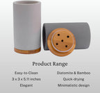 Matani Bamboo Toothbrush Holder Diatomite Tooth Brush Organizer - Storage Stand for Small Bathroom & Counter - Removable Base & Drain Holes, Water-Absorbent & Quick-Drying (Off White)
