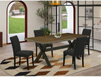 East West Furniture X677AB624-5 5 Piece Dining Set Includes a Rectangle Dining Room Table with X-Legs and 4 Black Color Linen Fabric Upholstered Parson Chairs, 40x72 Inch, Multi-Color