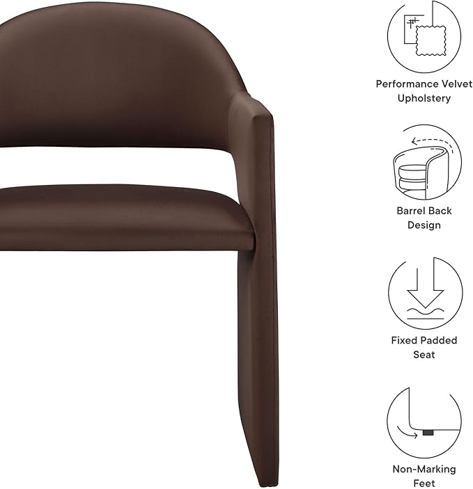 Modway Talia Performance Velvet Dining Armchair in Chocolate Brown