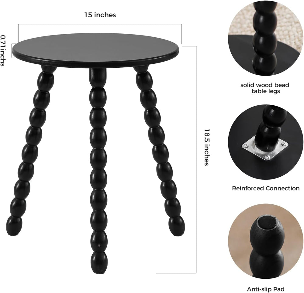 Round Side Table, Solid Wood Small End Table for Small Space, Accent Table Ni...