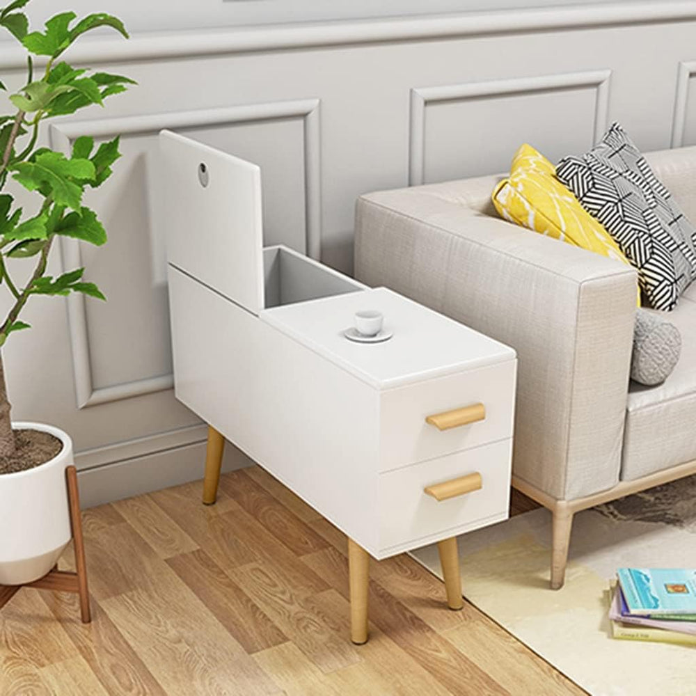 Sofa Side Table with 2 Drawer, Flip Lid Storage Narrow and Long Storage Cabin...